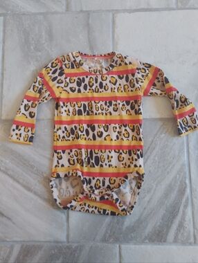 Mini Rodini Yellow Leopard Stripe Long-Sleeve One-Piece Size 9 12 Months
